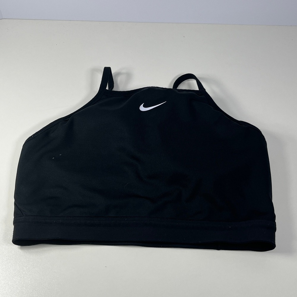 Nike Dri-FIT Sports Bra Womens M‎ Black Center Swoosh Workout Fitness Gym Yogo